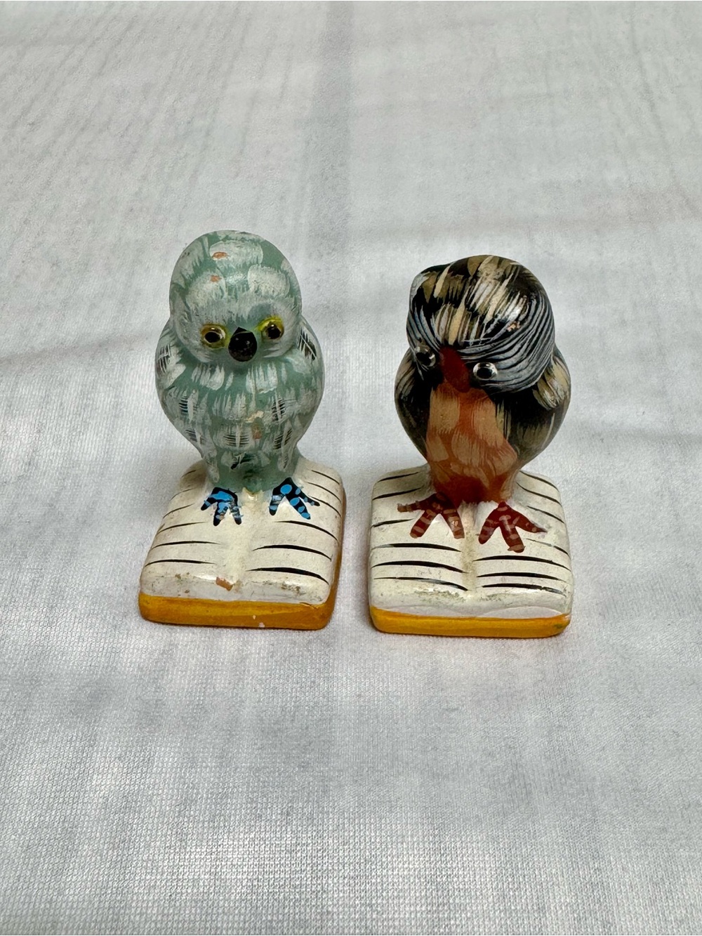 Vintage Hand Painted 2 Mini Ceramic Owl Figures on Books